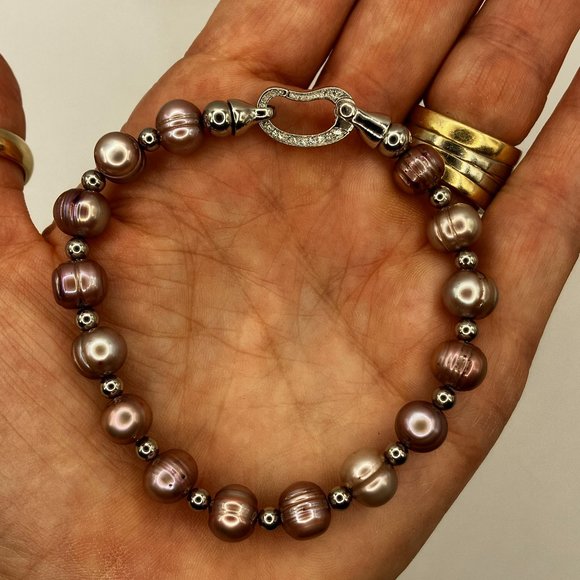 Sterling silver and Freshwater Pearl bracelet 925 Clasp stamped Brand New - Picture 5 of 14